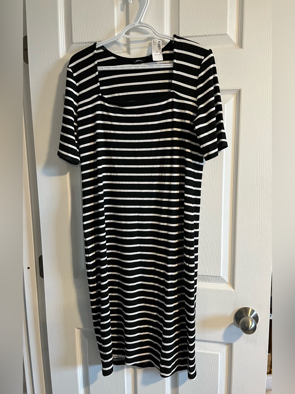 Reitmans Black and White Striped Midi Dress